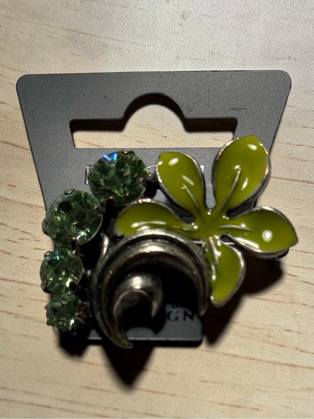 Vintage Pilgrim Light Green Crystal and Lime Green Enamel Flower Brooch